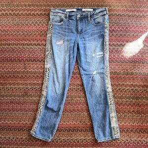 PILCRO & THE LETTERPRESS ANTHROPOLOGIE CHEETAH CAMO DISTRESSED JEANS